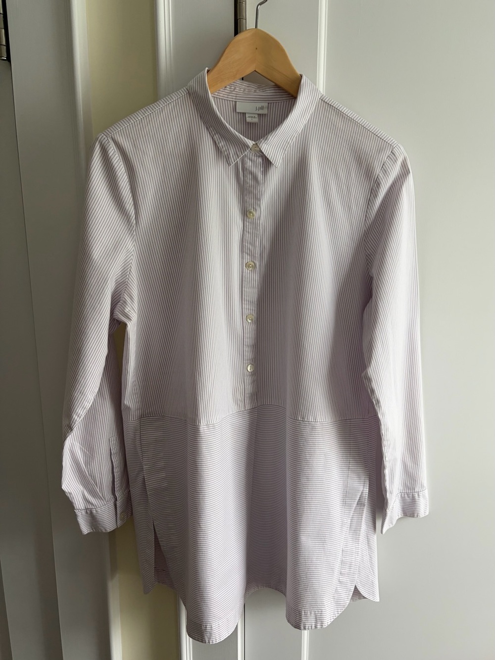 J. Jill Lavender Micro-Striped Longline Button-Up